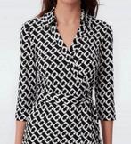 Diane Von Furstenberg - Black & White Chain Link Wrap Dress, Maat 38/40 (M), Zwart, Ophalen of Verzenden, Zo goed als nieuw
