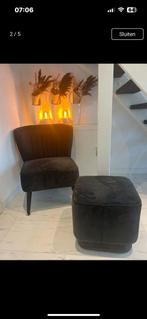 Stoel en hocker als nieuw antraciet velours, Huis en Inrichting, Fauteuils, Ophalen of Verzenden, Zo goed als nieuw