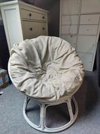 Papasan Stoel - Riet/Rotan - Beige Kussen, Huis en Inrichting, Stoelen, Wit, Bohemian, Ophalen of Verzenden, Zo goed als nieuw