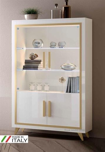 Vitrinekast Gold hoogglans wit 2 deuren-Gratis LED-SALE- beschikbaar voor biedingen
