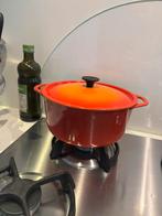 le creuset pan oranje/ rode braakdpan, 22 cm, coussanses, Ophalen of Verzenden, Zo goed als nieuw, Gietijzer, Koekenpan of Braadpan