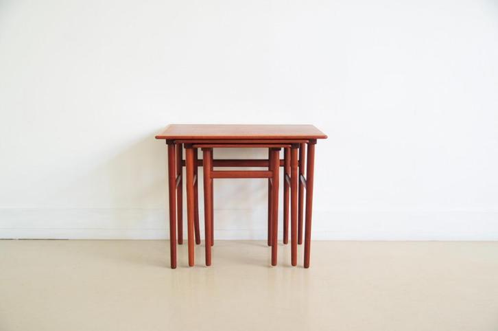 Deens teakhouten mimiset x3, Huis en Inrichting, Tafels | Sidetables, Gebruikt, 25 tot 50 cm, Minder dan 50 cm, Rechthoekig, Teakhout