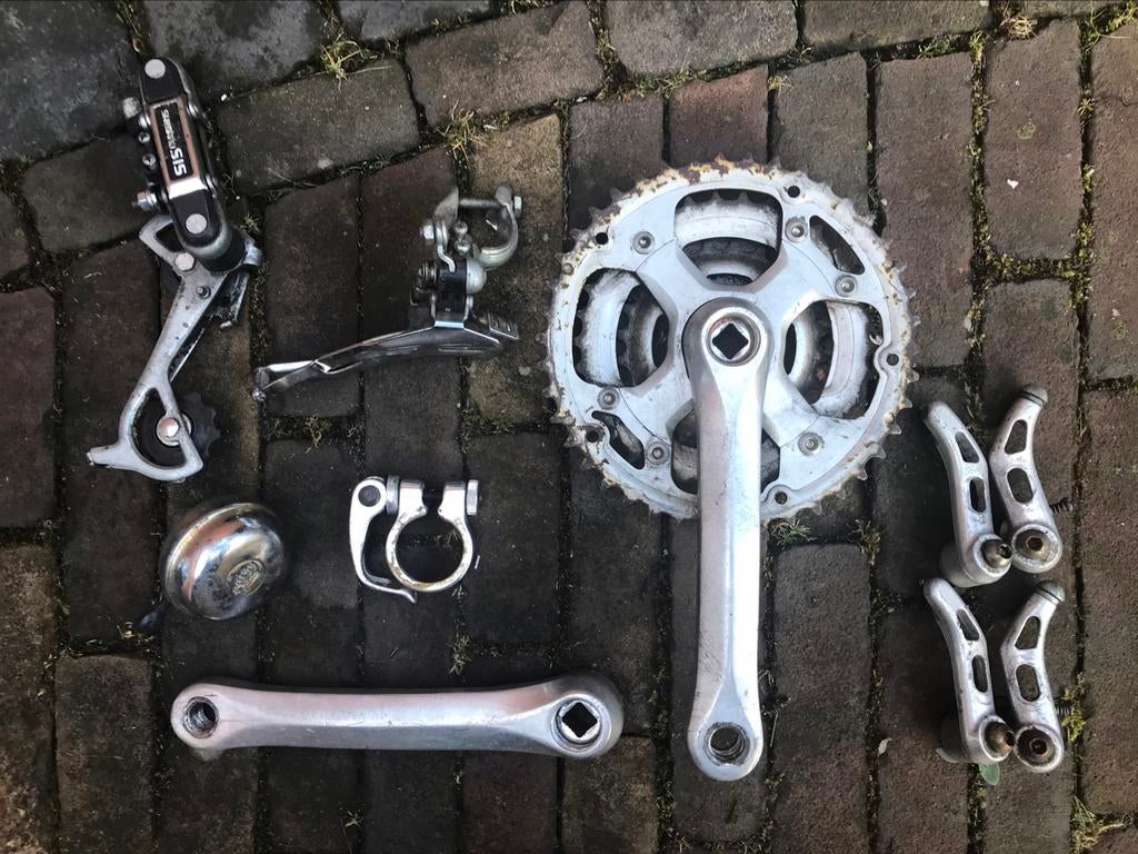 Groepje vintage fietsonderdelen crankstel derailleurs remmen, Ophalen of Verzenden, Gebruikt, Crankstel of Pedalen, Shimano