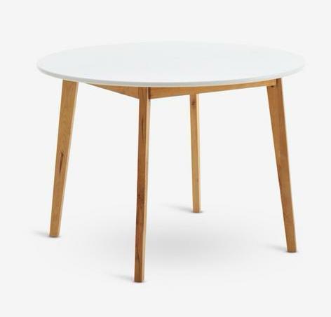 Eettafel rond wit met eiken poten, Huis en Inrichting, Tafels | Eettafels, Zo goed als nieuw, 100 tot 150 cm, Rond, Eikenhout