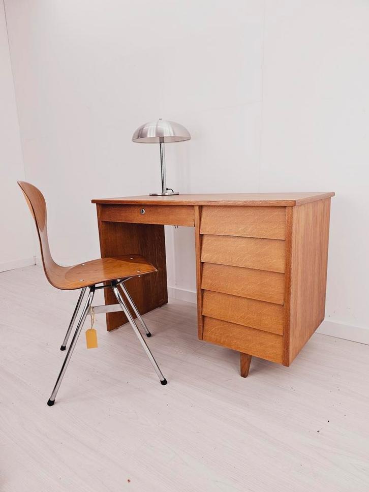 Vintage mid-century bureau, retro jaren 60-70, eiken, teak, Huis en Inrichting, Bureaus, Gebruikt, Bureau, Ophalen of Verzenden