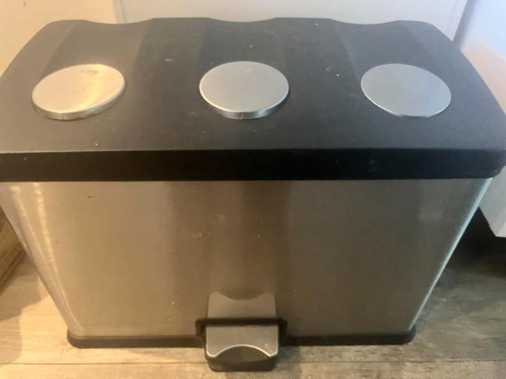 Eko Prullenbak met 3 Vakken, Huis en Inrichting, Woonaccessoires | Prullenbakken, Gebruikt, Rvs, 50 tot 75 cm, 30 tot 40 liter