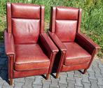 2x fauteuil Klassiek bruin leer + BEZORGING GRATIS, Gebruikt, ., Klassiek, Ophalen of Verzenden
