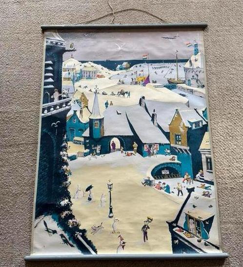Unieke set: Zomerplaat en winterplaat van W.G. van der Hulst, Antiek en Kunst, Antiek | Schoolplaten, Stad- en Dorpsgezichten