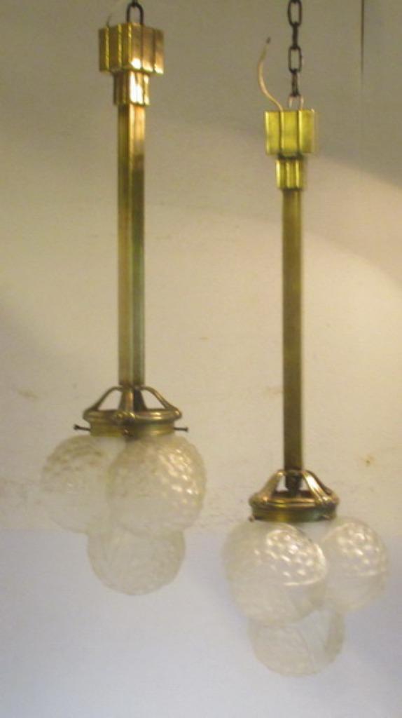 art deco hanglampen brons en geperst glas Hettier & Vincent, Antiek en Kunst, Antiek | Lampen, Ophalen