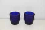 Twee glazen waxinehouders helder kobalt blauw. Nieuw., Blauw, Nieuw, Ophalen of Verzenden, Kandelaar
