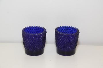 Twee glazen waxinehouders helder kobalt blauw. Nieuw. beschikbaar voor biedingen