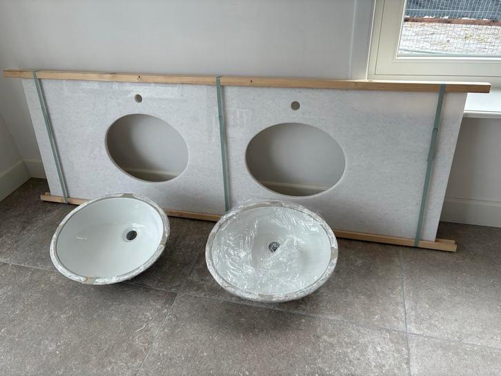 Marmeren blad met wasbakken - 180x60 cm, Huis en Inrichting, Badkamer | Badkamermeubels, Nieuw, Wasbak of Wastafel, Minder dan 100 cm