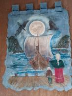 Wandkleed Vikingtafereel op leer 76x62, Hobby en Vrije tijd, Kostuums, Theaterbenodigdheden en LARP, Ophalen of Verzenden