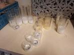 Glazen Potjes met Kaarsjes - 22 stuks bruiloft decoratie, Overige materialen, Gebruikt, Crème, Ophalen of Verzenden