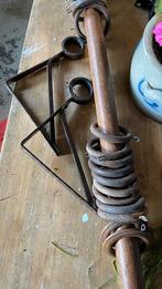 Eikenhouten gordijnroede met houten ringen en ophangbeugels, Huis en Inrichting, Ophalen