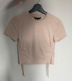 Nikkie crop top tshirt beige met touwtjes en logo maat s!, Beige, Ophalen of Verzenden, Zo goed als nieuw, Maat 36 (S)