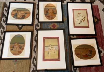 Set van 6 Kama Sutra miniatuurschilderijen – Indiase stijl beschikbaar voor biedingen