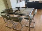Eettafel met 6 stoelen, Huis en Inrichting, Ophalen, 100 tot 150 cm, Zo goed als nieuw, Glas