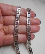 Zilveren platte heren schakel ketting nr.404, Verzenden, Zo goed als nieuw, Zilver, Zilver