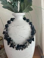 Ketting met 3 strengen onyx, lava en glaskristal druppels, Verstelbaar, Zwart, Nieuw, Ophalen of Verzenden