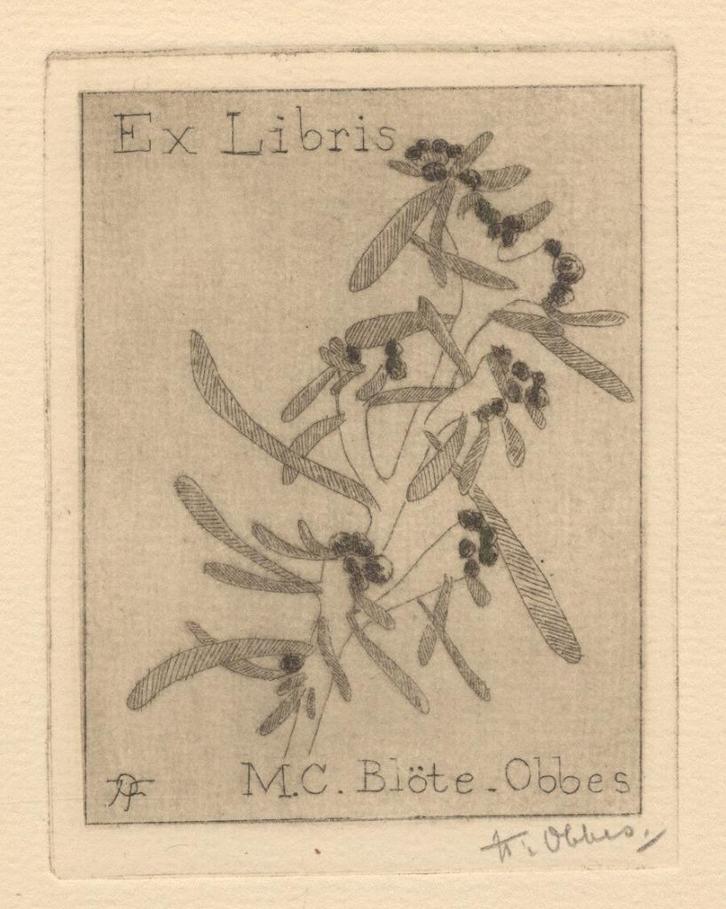 2031 Ex Libris Nederland : Joan Francois Obbes, 1939, Antiek en Kunst, Kunst | Etsen en Gravures, Verzenden
