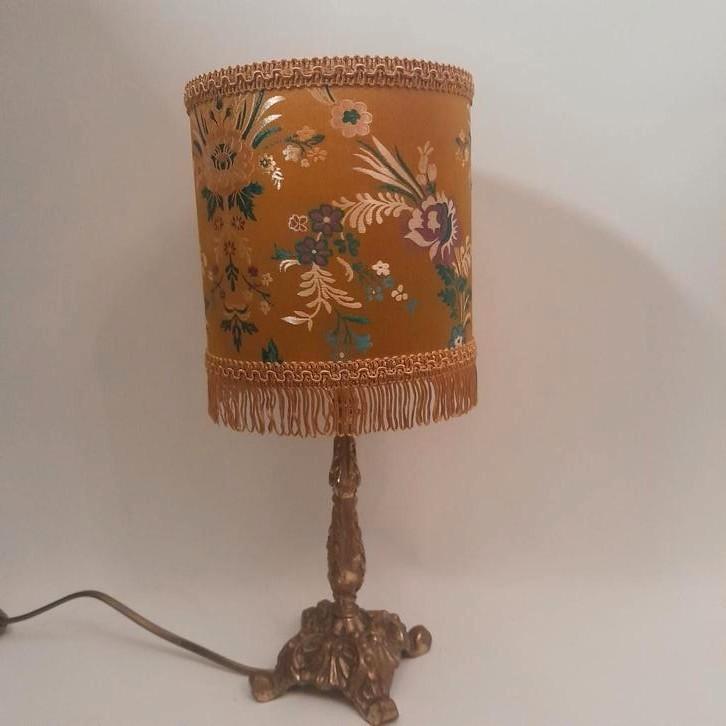 Unieke schemerlamp vintage chic boudoir goudgeel franje, Huis en Inrichting, Lampen | Tafellampen, Nieuw, Minder dan 50 cm, Stof