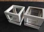 Set van 2 waxinelichthouder wit hout met glas - 10 x 10 cm., Wit, Ophalen of Verzenden, Zo goed als nieuw, Minder dan 25 cm