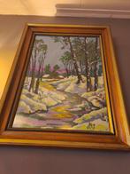 Vintage Zweeds Handgeborduurde Winter-Gobelin in mooie lijst, Antiek en Kunst, Kunst | Schilderijen | Klassiek, Ophalen of Verzenden