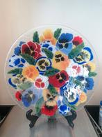 Peggy Karr Glazen Schaal met Viooltjes, Gebruikt, Schaal, Rond, Ophalen of Verzenden