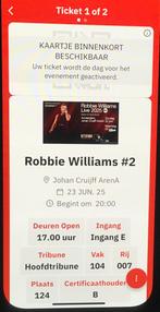 2 Tickets te koop Robbie Williams maandag in de Arena, Tickets en Kaartjes, Twee personen, Juni