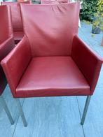 4 Bordeaux Rode Leren Eetkamerstoelen, Huis en Inrichting, Stoelen, Ophalen, Vijf, Zes of meer stoelen