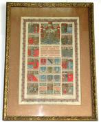 Antiek origineel Gegraveerde wapenkaart ingelijst onder glas, Antiek en Kunst, Ophalen of Verzenden