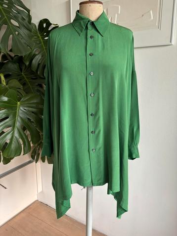 Eskandar 100% silk wide long shirt hankerchief snappea green beschikbaar voor biedingen