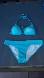 Bikini aqua blauw met witte nopjes als nieuw maat 36., Kleding | Dames, Badmode en Zwemkleding, Ophalen of Verzenden, Nieuw, Blauw