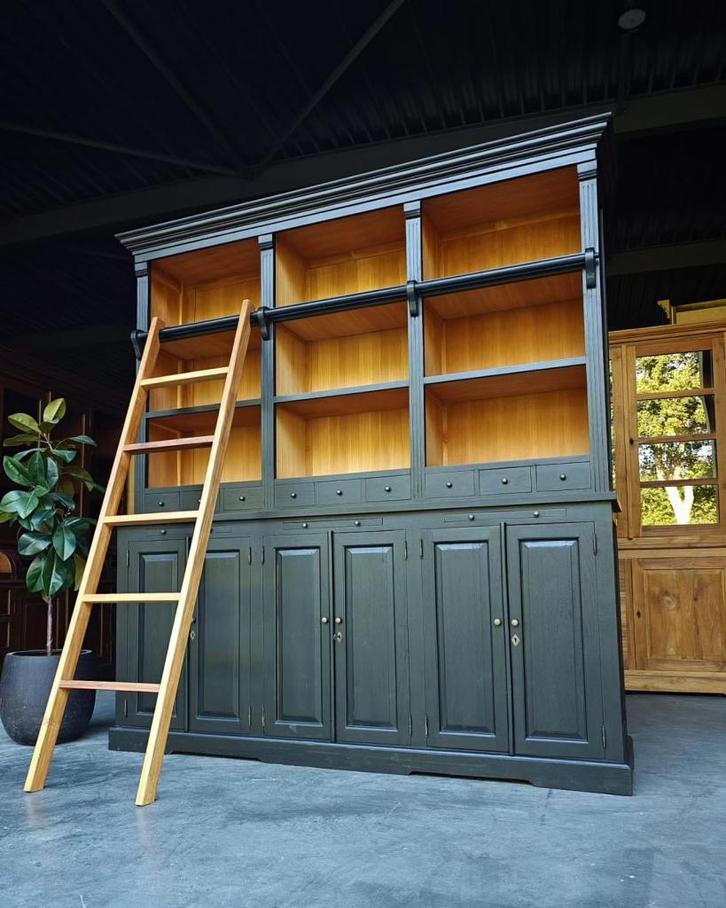 XXL Boekenkast | Teak Bibliotheekkast met ladder #2262, Huis en Inrichting, Kasten | Boekenkasten, Gebruikt, 200 cm of meer, 200 cm of meer