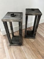 Set van 2 houten lantaarns incl verlichting, Huis en Inrichting, Woonaccessoires | Kandelaars en Kaarsen, Ophalen, Zwart, Nieuw