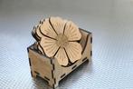 6 onderzetters hout met bloem motief in houder, Verzenden, Nieuw, Glas of Kopje