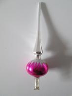 oude kerstversiering oude glazen piek zilver/fuchsia 25 cm, Ophalen of Verzenden, Gebruikt
