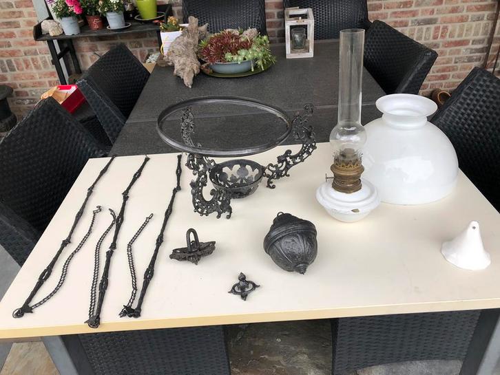 Onderdelen oude oliehanglamp, Antiek en Kunst, Antiek | Lampen, Ophalen