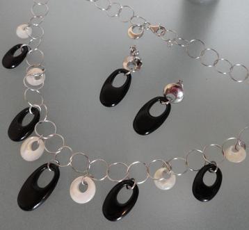 Zilveren modernist designer collier ketting parel moer onyx beschikbaar voor biedingen