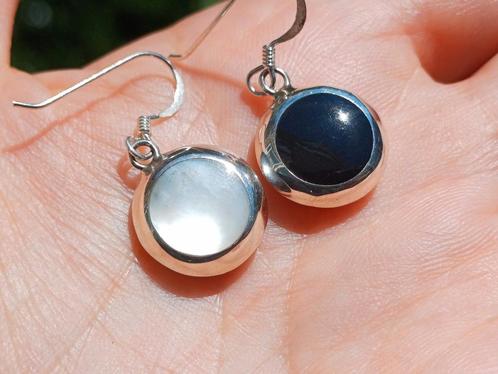Vanoli 925 zilveren dubbele oorbellen onyx parelmoer, Sieraden, Tassen en Uiterlijk, Oorbellen, Nieuw, Hangers, Zilver, Overige kleuren