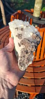 Bergkristal met marcasiet op fluoriet, Verzamelen, Ophalen of Verzenden, Mineraal