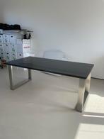 Tafel hout zwart rechthoekig met zilveren poten, 200 cm of meer, Zo goed als nieuw, Rechthoekig, 50 tot 100 cm