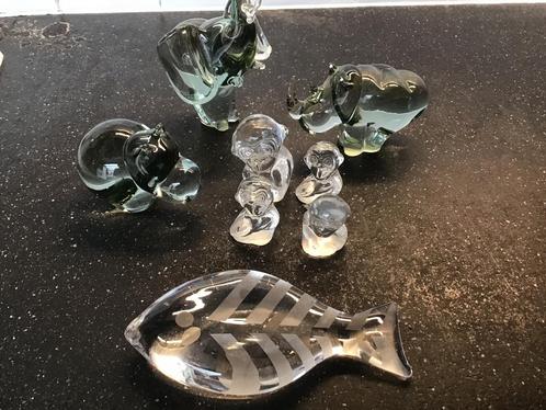 Vintage glas figuren. Vis/Aap/Olifant/neushoorn/nijlpaard., Antiek en Kunst, Antiek | Glas en Kristal, Ophalen of Verzenden