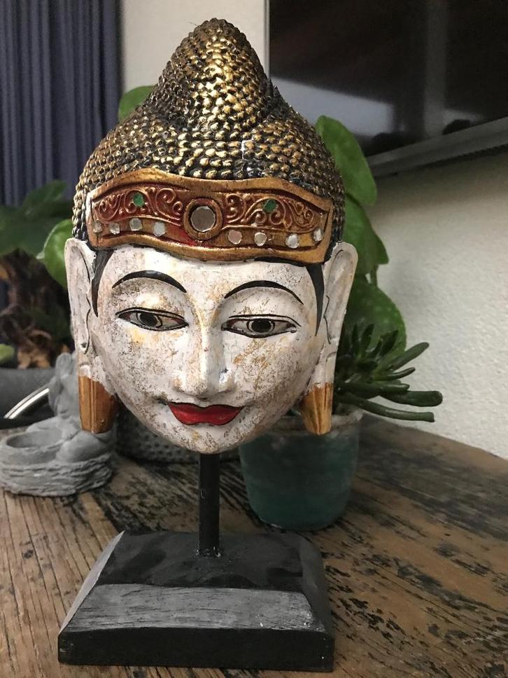 Boeddha houtsnijwerk masker oosters indonesie, Huis en Inrichting, Woonaccessoires | Boeddhabeelden, Nieuw, Ophalen of Verzenden