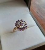 14 karaat gouden ring met amethyst en diamanten, Verzenden, Nieuw, 18 tot 19, Goud