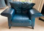Blauw leren fauteuil/ grote stoel, Huis en Inrichting, Fauteuils, 75 tot 100 cm, Gebruikt, Ophalen