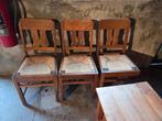 3x Houten stoelen met biezen zitting, Huis en Inrichting, Stoelen, Ophalen, Riet of Rotan, Gebruikt, Vintage