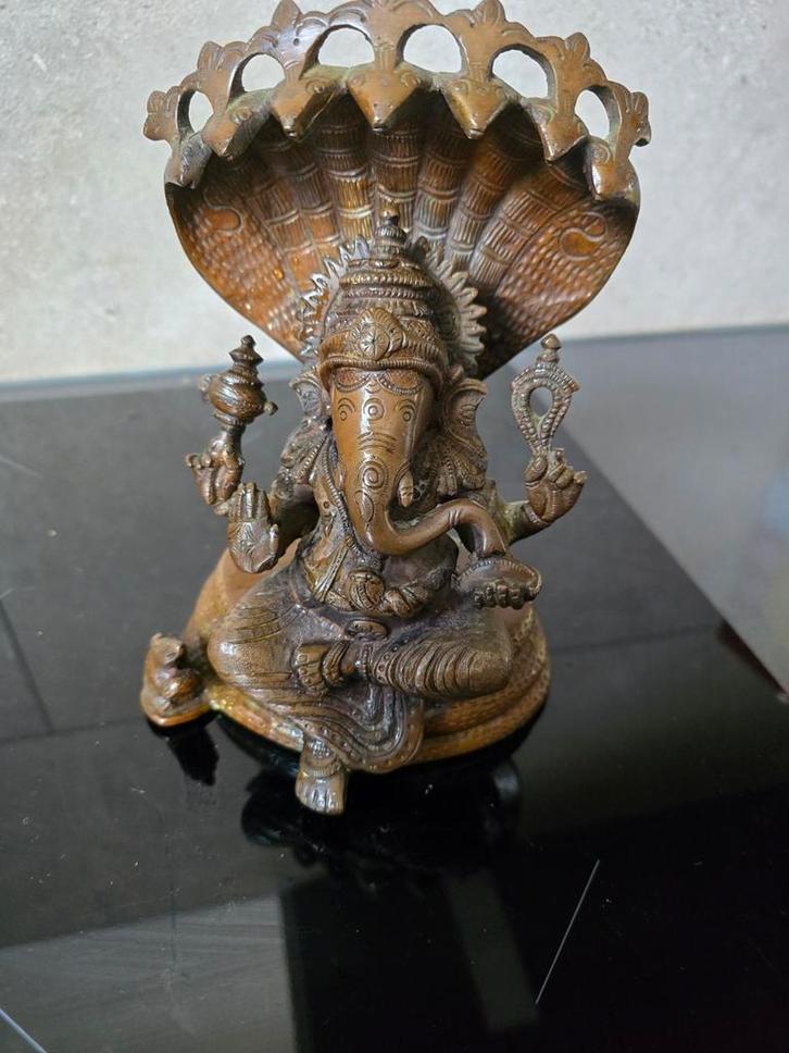 Bronzen Ganesha met Rat - Perfecte Staat, Antiek en Kunst, Kunst | Beelden en Houtsnijwerken, Ophalen of Verzenden
