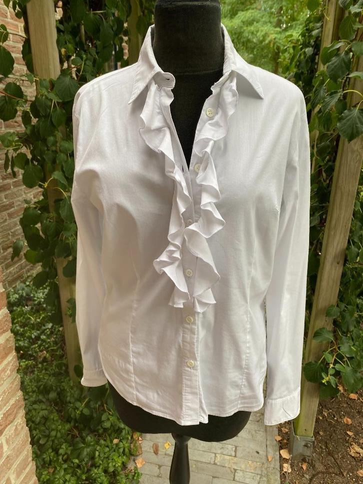 Scapa witte katoenen blouse met rushes - 38/40, Kleding | Dames, Blouses en Tunieken, Zo goed als nieuw, Maat 38/40 (M), Wit, Verzenden